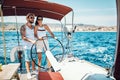 Couple in love on a sail boat in the summer Royalty Free Stock Photo