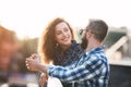 Smiling couple in love, walking and talking outdoors Royalty Free Stock Photo