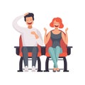 Smiling couple sitting in cinema theatre and watching comedy movie vector Illustration on a white background Royalty Free Stock Photo