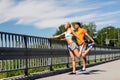 Smiling couple stretching outdoors Royalty Free Stock Photo