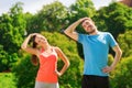 Smiling couple stretching outdoors Royalty Free Stock Photo