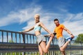 Smiling couple stretching outdoors Royalty Free Stock Photo