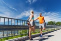 Smiling couple stretching outdoors Royalty Free Stock Photo