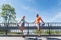 Smiling couple stretching outdoors Royalty Free Stock Photo