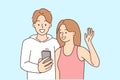 Smiling couple talking on video call on cell Royalty Free Stock Photo