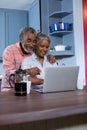 Smiling couple using laptop Royalty Free Stock Photo