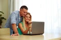 Smiling couple using laptop together Royalty Free Stock Photo