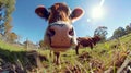 Smiling cow licks the camera in shot.