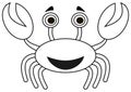 A smiling crab in black and white for colouring