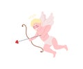 Smiling cupid with bow and arrows flat color vector detailed character