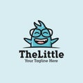 Smiling curious little blue monster logo design illustration, cartoon cute character funky mascot little monster