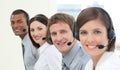 Smiling customer service agents with headset on