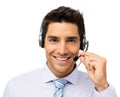 Smiling Customer Service Representative Talking On Headset