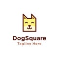 Smiling cute dog head/face logo with square shape concept design template. simple minimalist line art linear outline icon of pet