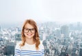 Smiling cute little girl with black eyeglasses Royalty Free Stock Photo