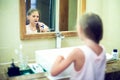 Smiling cute little girl brushing teeth in bathroom. Hygiene con Royalty Free Stock Photo