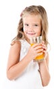 Smiling cute little girl with glass of juice isolated Royalty Free Stock Photo