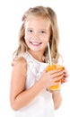 Smiling cute little girl with glass of juice isolated Royalty Free Stock Photo