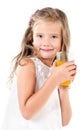 Smiling cute little girl with glass of juice isolated Royalty Free Stock Photo