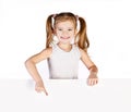 Smiling cute little girl showing finger isolated Royalty Free Stock Photo