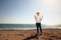 Smiling cute little girl walking on the beach. Royalty Free Stock Photo