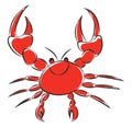 Portrait of a red crab vector or color illustration