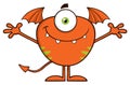 Smiling Cute Monster Cartoon Character With Welcoming Open Arms