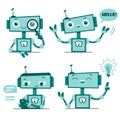 Smiling cute robots chat bot. Support service character.