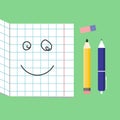 Smiling Cute School supplies used in math class, geometry or science for homework, Habituate kid card or poster. Royalty Free Stock Photo