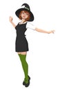 Happy young teenage witch in schoolgirl uniform floating in the air
