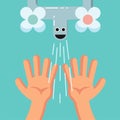 Smiling Cute washing hands of a kid, Habituate kid card or poster.