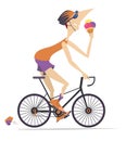 Cartoon cycling man eating an ice cream