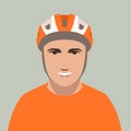 Smiling cyclist in protective helmet, vector illustration