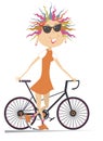 Cartoon cycling young woman illustration