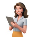 Smiling 3d customer service agent with headset using a digital tablet for support Royalty Free Stock Photo