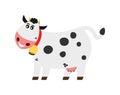 Smiling dairy cow with bell on profile with white background - vector