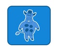 Smiling dairy cow with in blue panel with rounded edge - vector
