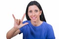 Smiling deaf woman using sign language Royalty Free Stock Photo