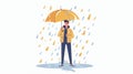 Smiling delighted man enjoying rain, rainy day, wet weather. Carefree person standing under raindrops. Flat modern Royalty Free Stock Photo