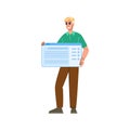Smiling developer showing website or software interface Royalty Free Stock Photo