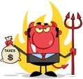 Devil With A Trident And Holding Taxes Bag