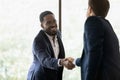 Smiling diverse male business partners shaking hands Royalty Free Stock Photo