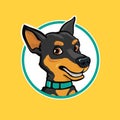 Smiling Doberman pincher dog as symbol or pet logo. vector cartoon illustration