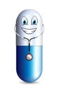 Smiling doctor capsule wearing stethoscope funny mascot character