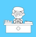 Smiling Doctor in Clinic with Medical Equipments Vector