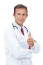 Smiling doctor express happiness with thumb up. Royalty Free Stock Photo