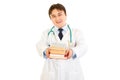 Smiling doctor holding medical books in hands Royalty Free Stock Photo