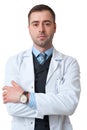 Smiling Doctor male with crossed arms and watch on hand isolated Royalty Free Stock Photo