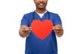 smiling doctor or male nurse with red heart Royalty Free Stock Photo