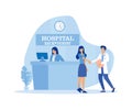 Smiling doctor, woman with prosthesis and receptionist. Hospital visit, happy doctor and patient handshake at the front desk. Royalty Free Stock Photo